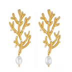 Kolczyki wiszące z koralem i białymi perłami