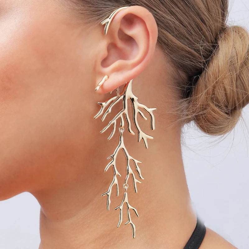 Boucles d'Oreilles Pendantes Corail en Branches