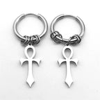 Kolczyki wiszące Krzyż Ankh dla mężczyzn lub kobiet srebrne