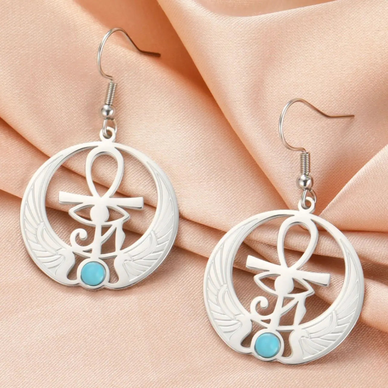 Kolczyki wiszące Egipt Oko Horusa Oudjat srebro