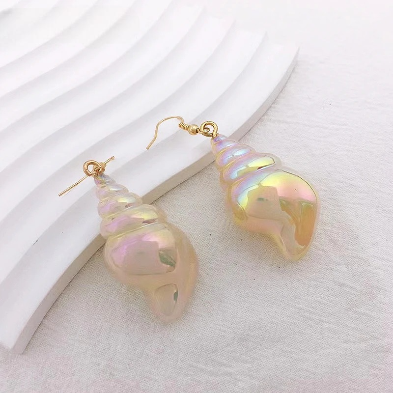 Boucles d'Oreilles Pendantes en Nacre Coquillage Escargot
