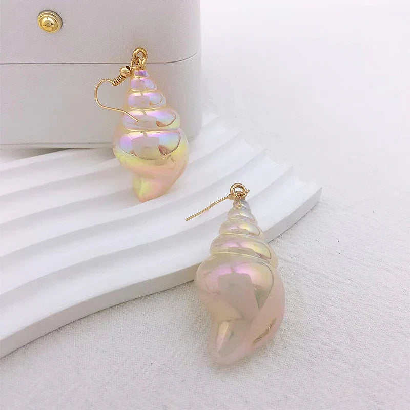 Boucles d'Oreilles Pendantes en Nacre Coquillage Escargot