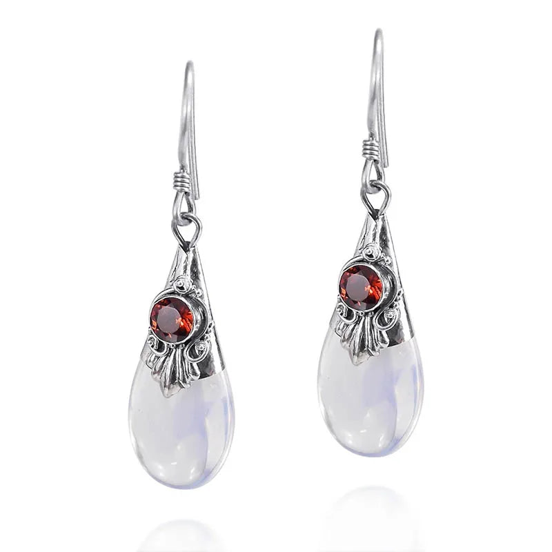 Boucles d'Oreilles Pendantes et Zircon Pierre de Lune 3