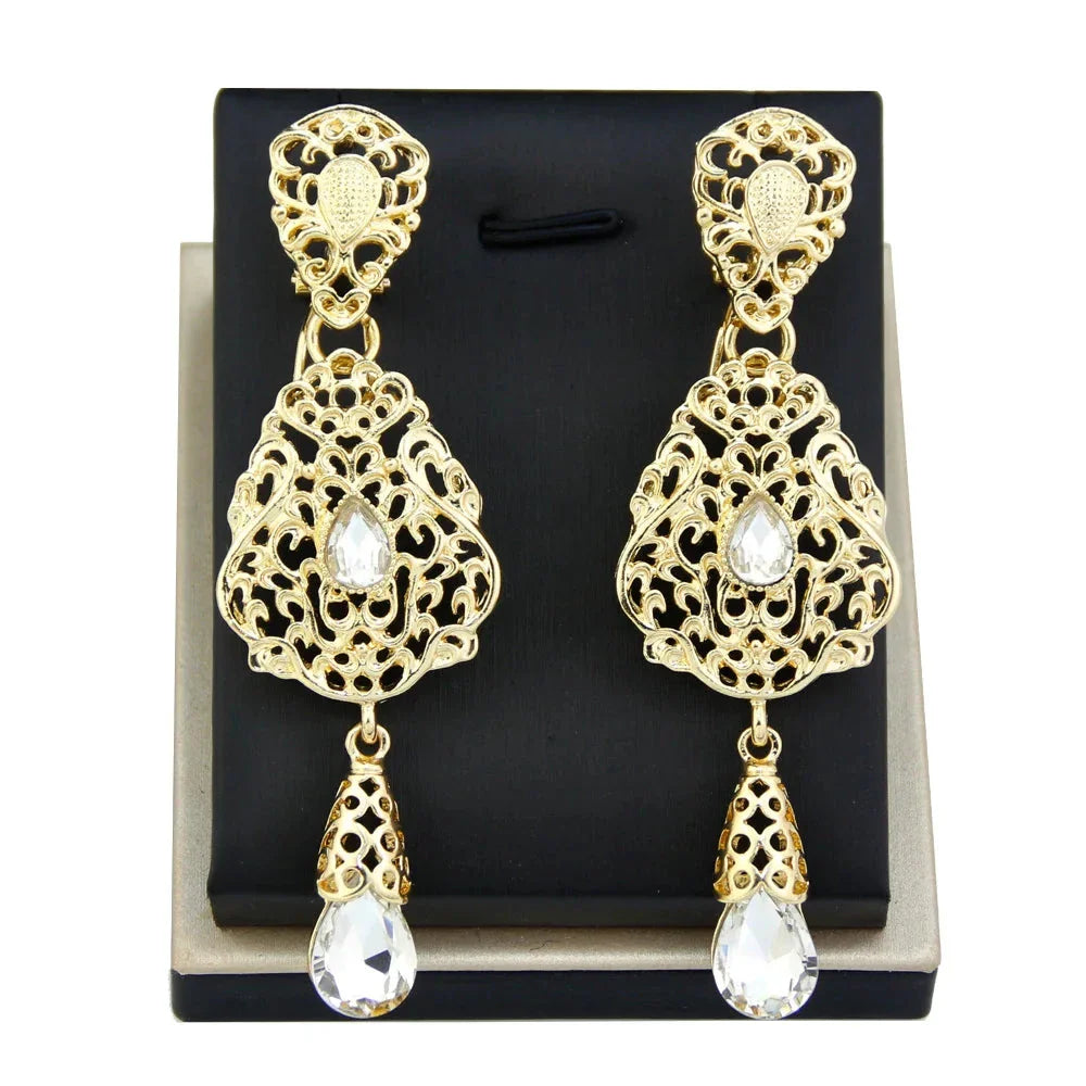Boucles d'Oreilles Pendantes Ethniques Orientales blanc