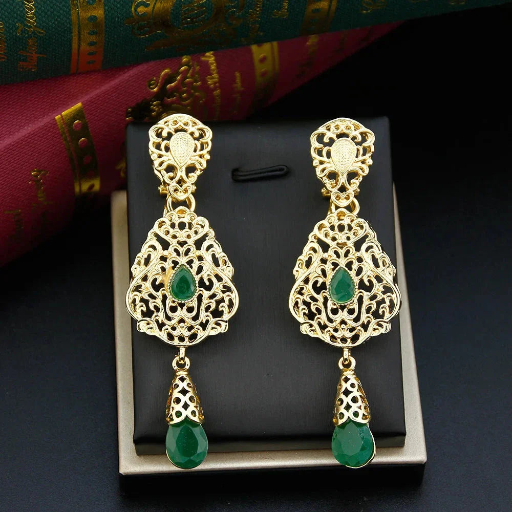 Boucles d'Oreilles Pendantes Ethniques Orientales vert foncé