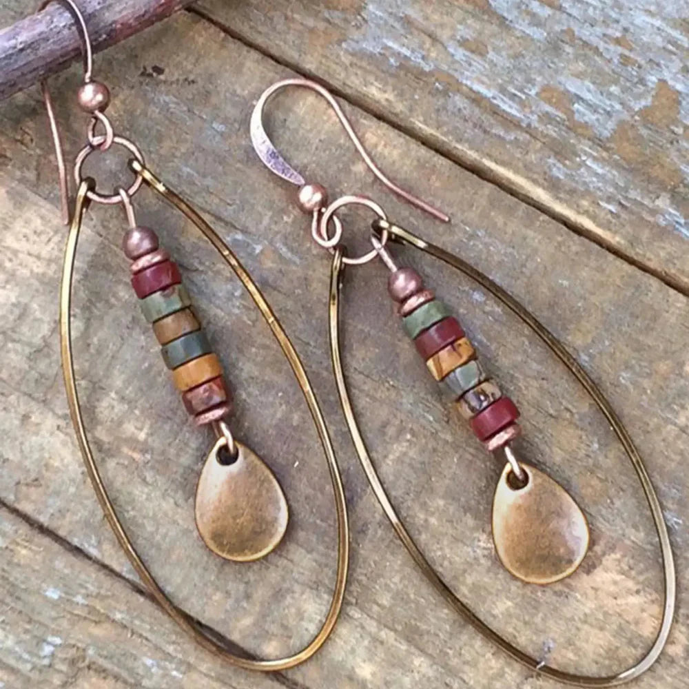 Boucles d'Oreilles Pendantes Ethniques Ovales