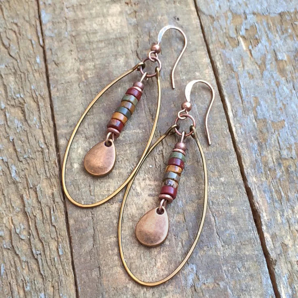 Boucles d'Oreilles Pendantes Ethniques Ovales