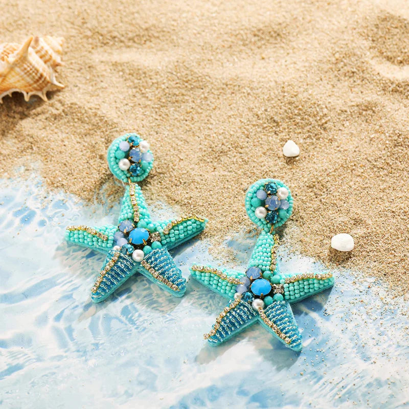 Boucles d'Oreilles Pendantes Etoile de Mer Coquillage