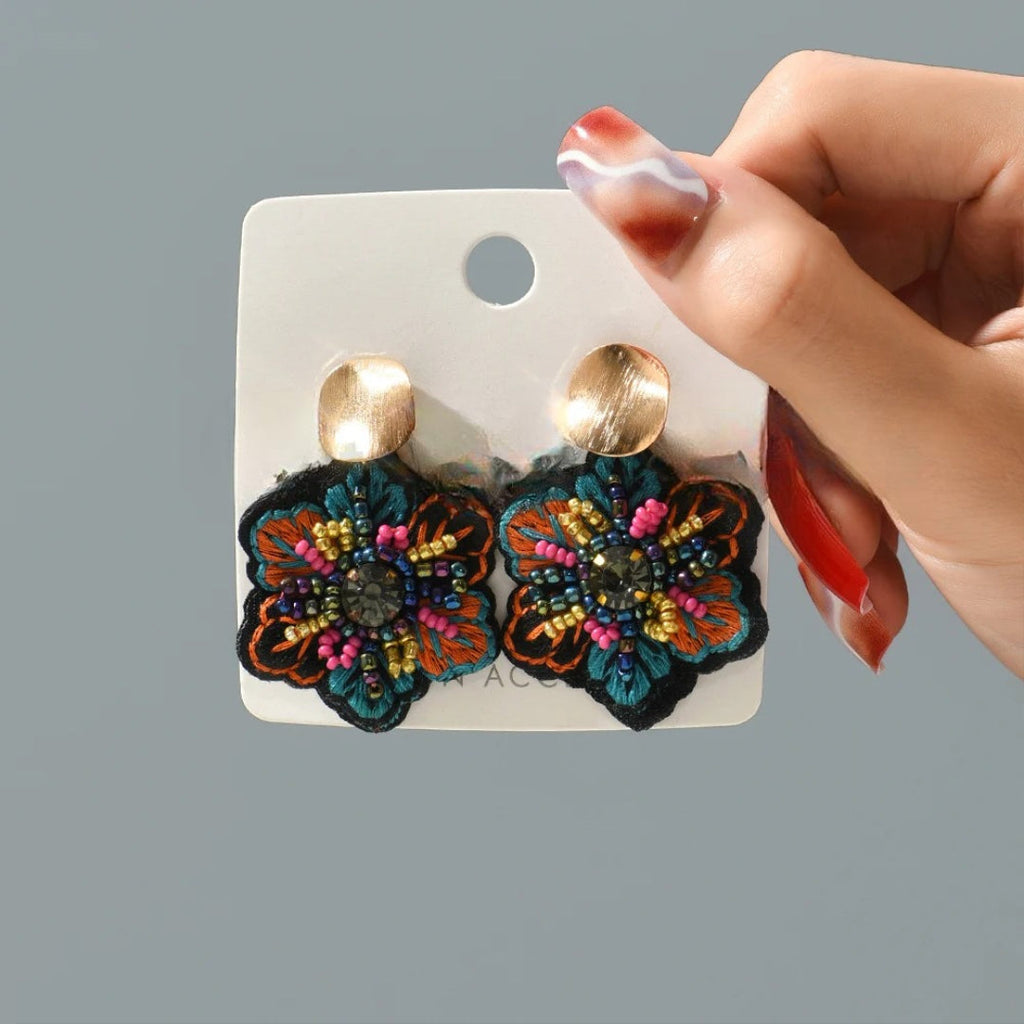 Boucles d'Oreilles Pendantes Fleur Colorée