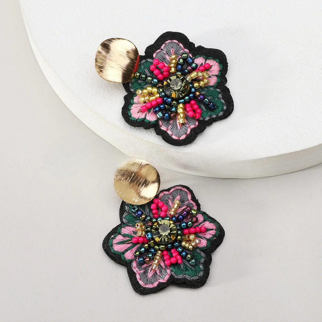 Boucles d'Oreilles Pendantes Fleur Colorée