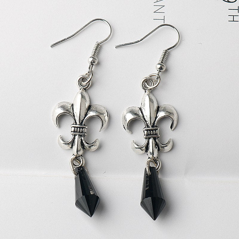 Boucles d'Oreilles Pendantes Fleur De Lys Femme