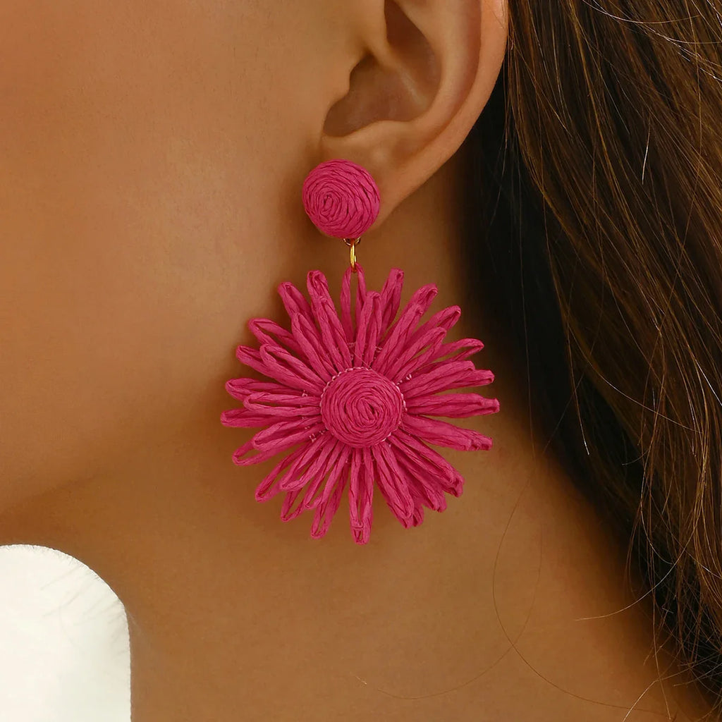 Boucles d'Oreilles Pendantes Fleur de Marguerite rose