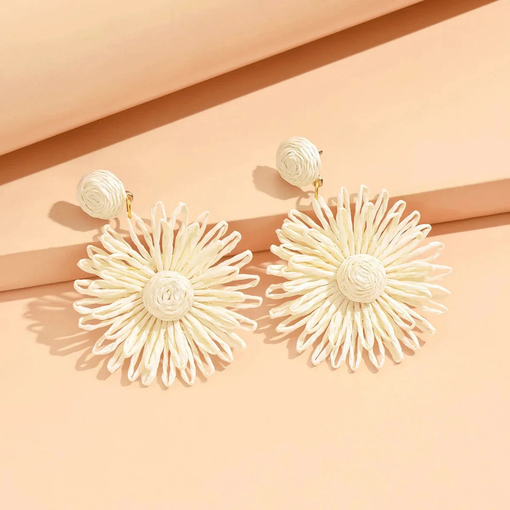 Boucles d'Oreilles Pendantes Fleur de Marguerite blanc
