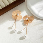 Kolczyki wiszące Kwiat i Perły złote