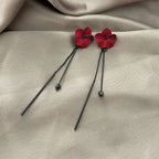 Kolczyki wiszące czerwona kwiatowa i czerwona łańcuszek