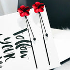 Kolczyki wiszące czerwona kwiatowa i czerwona łańcuszek