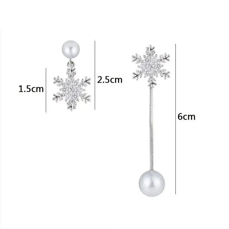Boucles d'Oreilles Pendantes Flocon de Neige Argent Femme