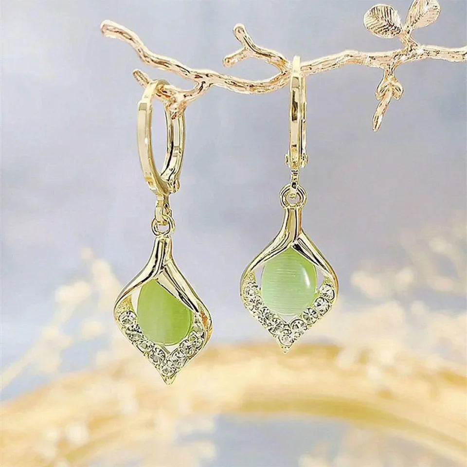 Boucles d'Oreilles Pendantes Goutte d'Eau avec Zircon vert
