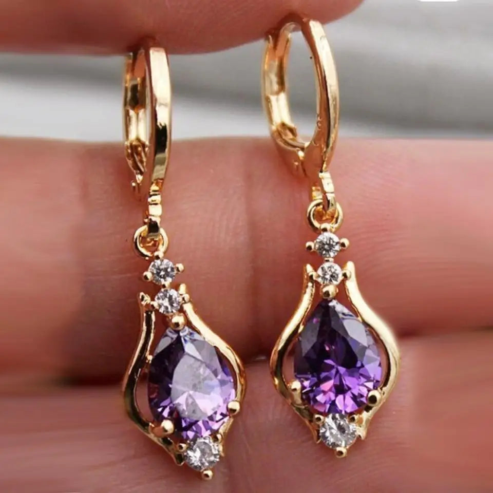 Boucles d'Oreilles Pendantes Goutte d'Eau avec Zircon violet
