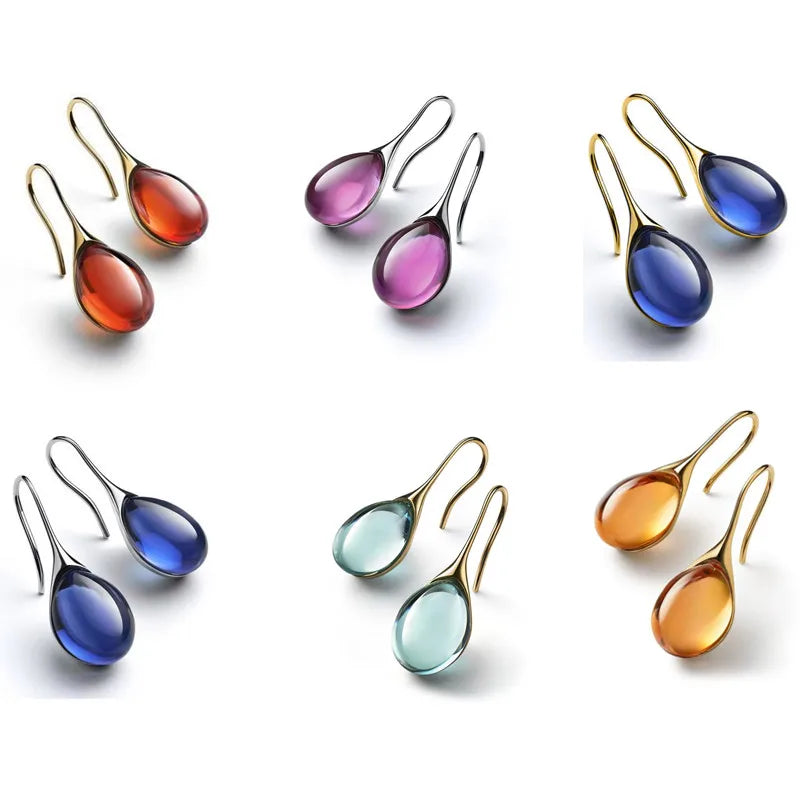 Kolczyki wiszące w kształcie kropli wody w kolorze złotym i czerwonym