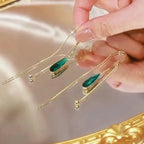 Kolczyki wiszące kropla wody z zielonym cyrkoniem