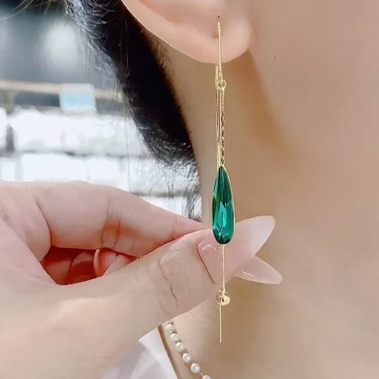 Boucles d'Oreilles Pendantes Goutte d'Eau en Zircon vert