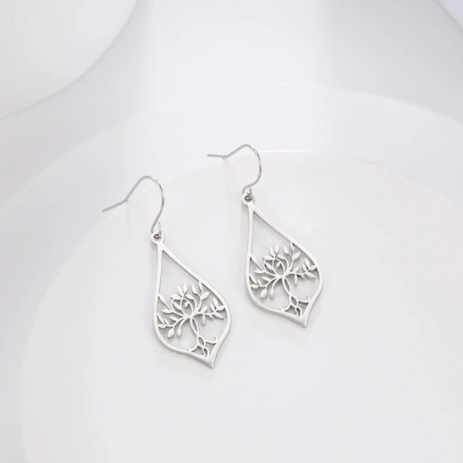 Boucles d'Oreilles Pendantes Ovales Arbre de Vie argent