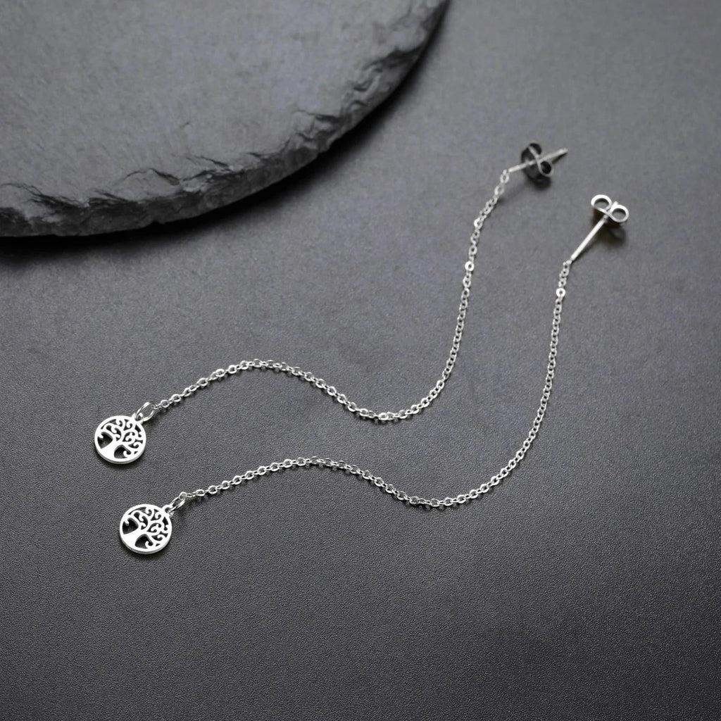 Boucles d'Oreilles Pendantes Pour Femme Arbre de Vie argent