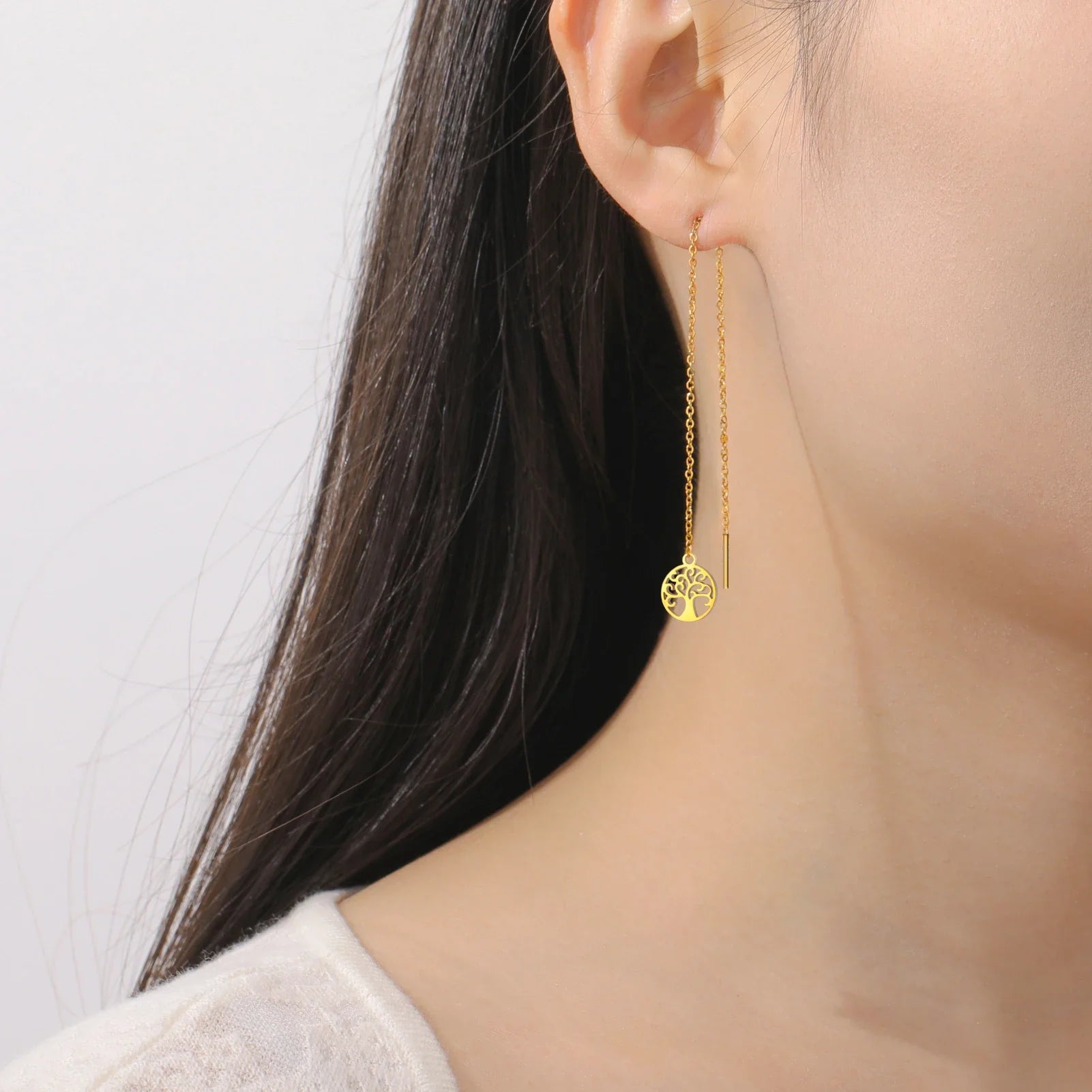 Kolczyki wiszące dla kobiet Drzewo Życia złote
