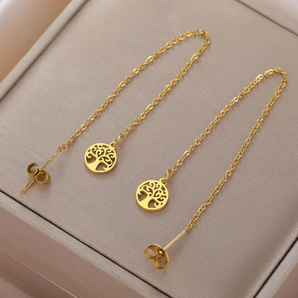 Boucles d'Oreilles Pendantes Pour Femme Arbre de Vie or