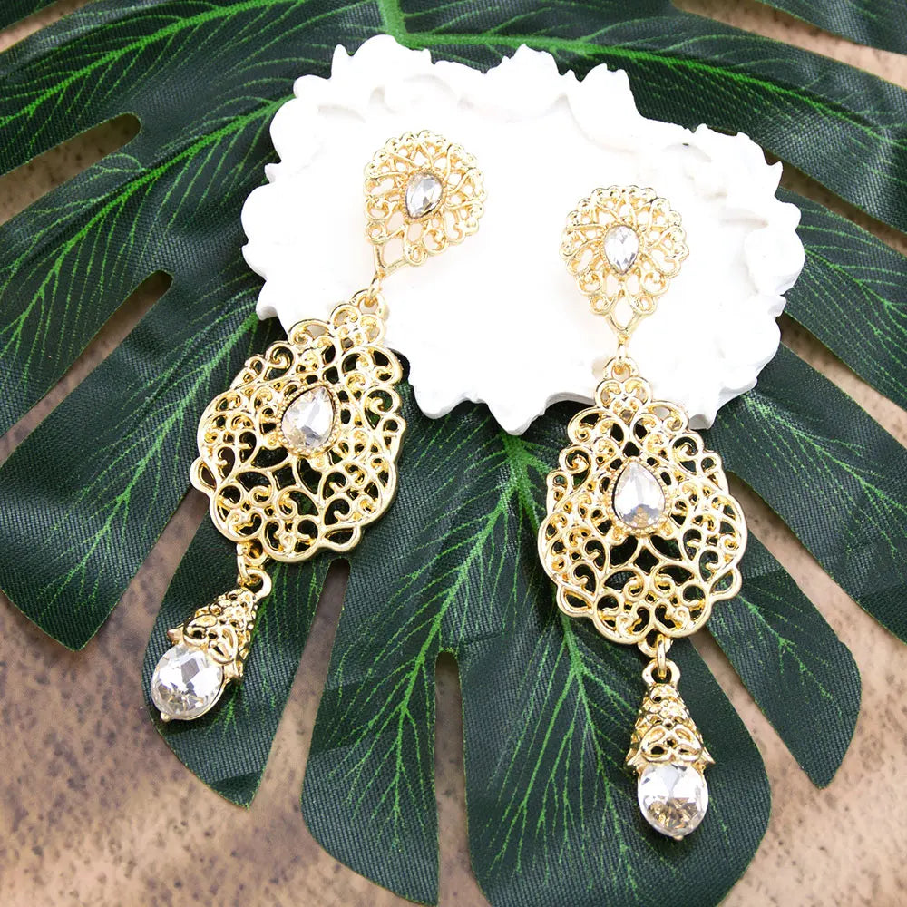 Wiszące kolczyki damskie arabskie ślubne muzułmańskie białe