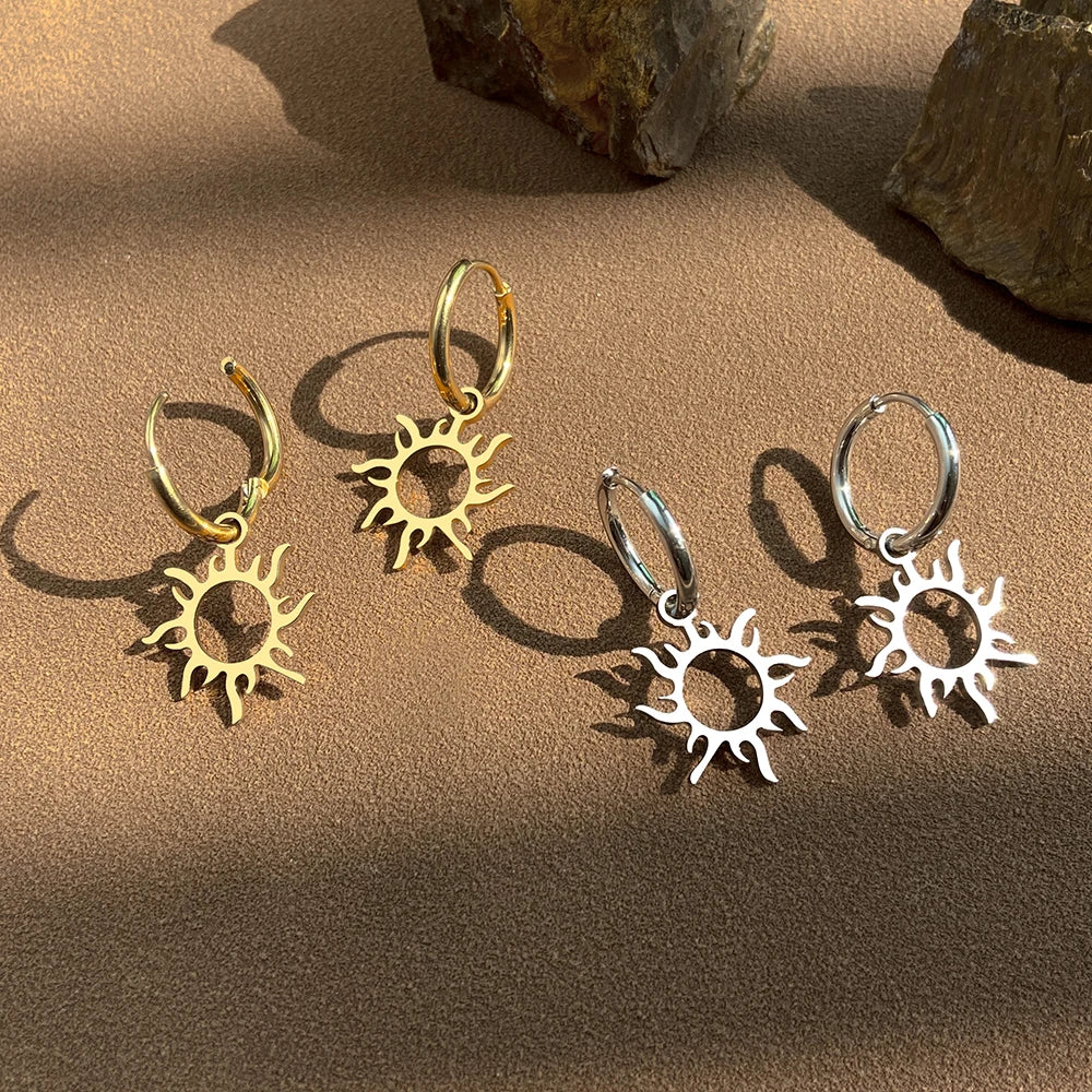 Boucles D'Oreilles Soleil Astre Or Ou Argent