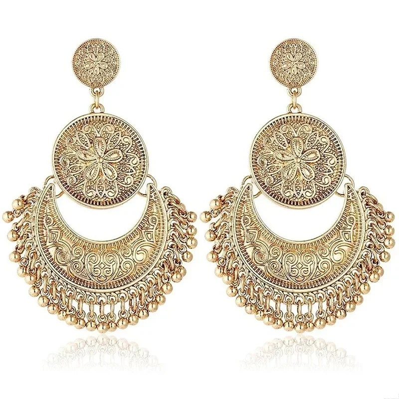 Boucles d'Oreilles Pendantes Style Bohême Baroque or