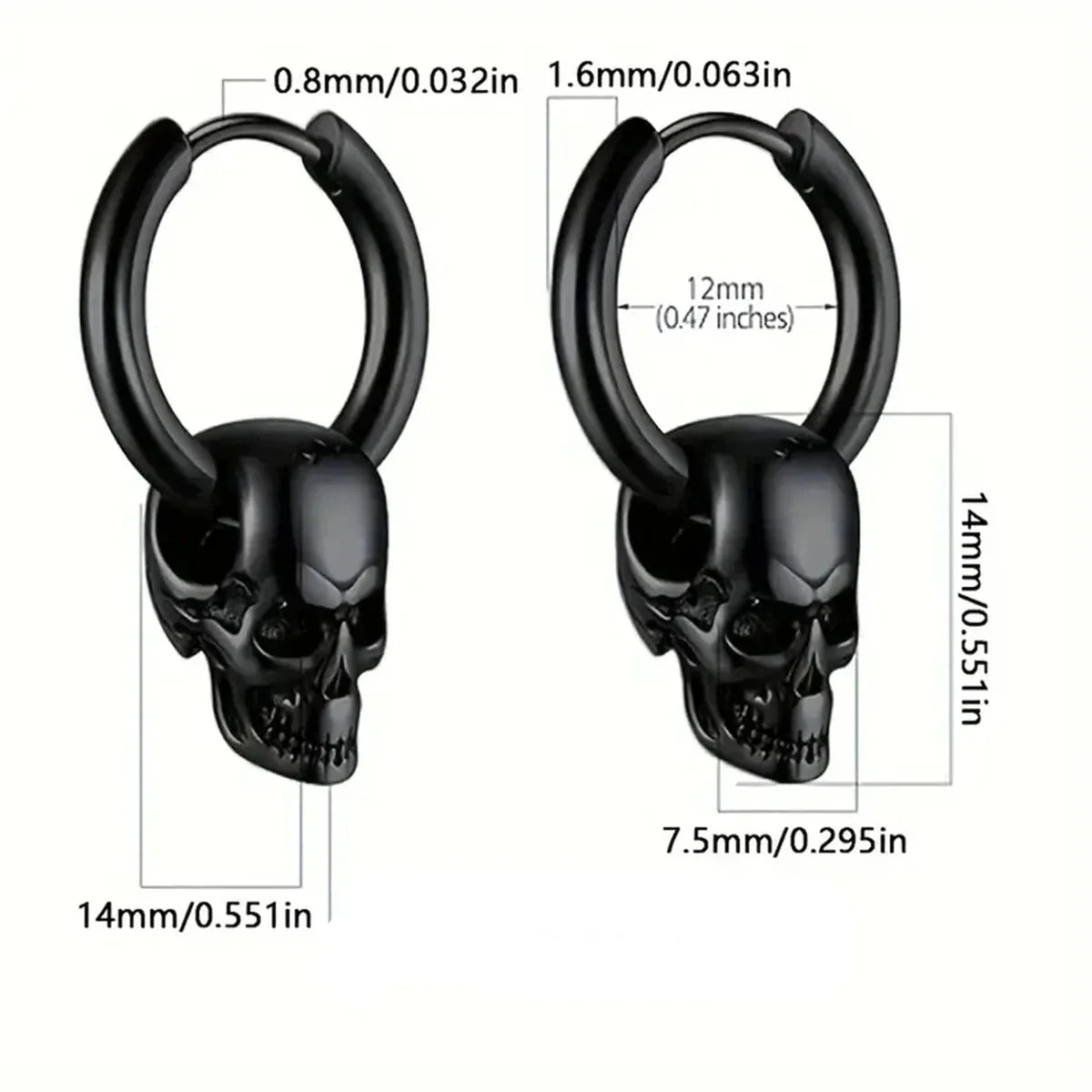 Boucles d'Oreilles Pendantes Tête de Mort pour Homme