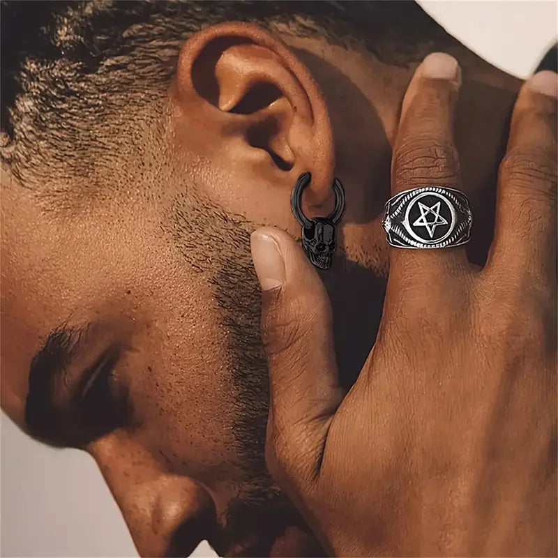 Kolczyki wiszące czaszka dla mężczyzn czarne