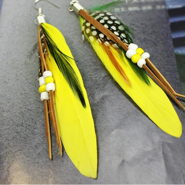 Kolczyki z piórami w stylu Apache żółte