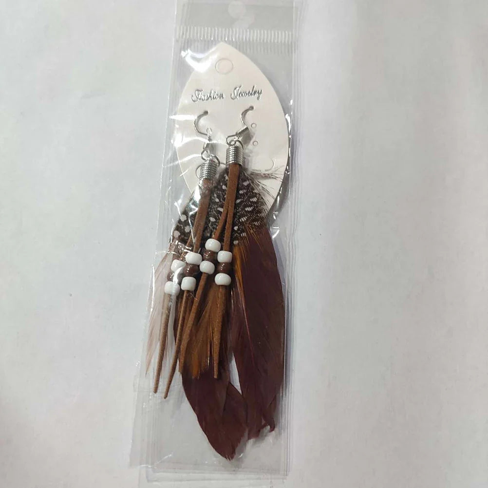 Kolczyki z piórami w stylu Apache brązowe 