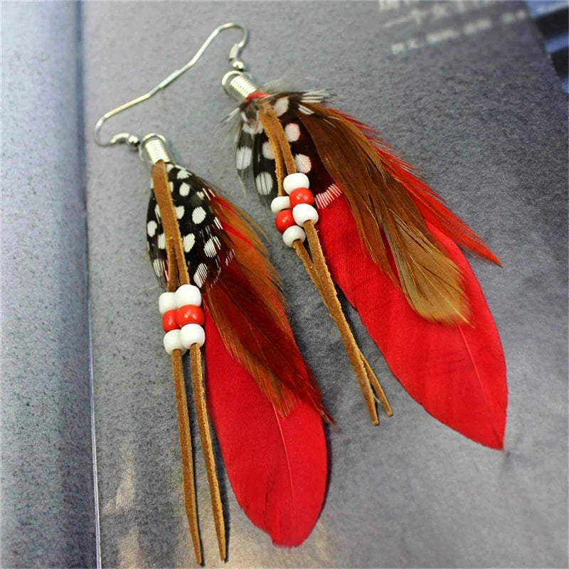 Kolczyki z piórami w stylu Apache czerwone