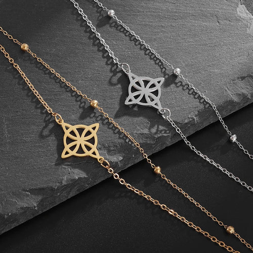 Bransoletka ze stali z węzłem czarownicy dla kobiet, bransoletka ochronna Wicca srebrna