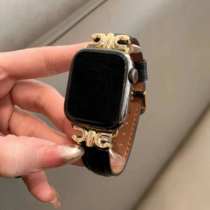 Bransoletka Apple Watch ze skóry dla kobiet czarna