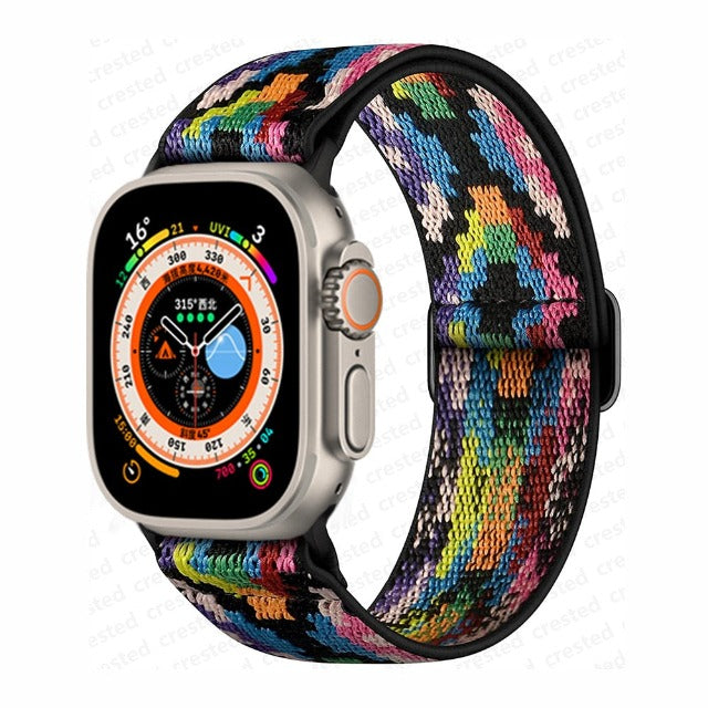 Bransoletka Apple Watch z plecionego nylonu w kolorze tęczowym
