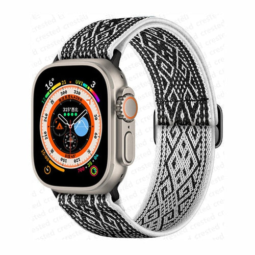 Bransoletka Apple Watch z plecionego nylonu w kolorze białym i czarnym