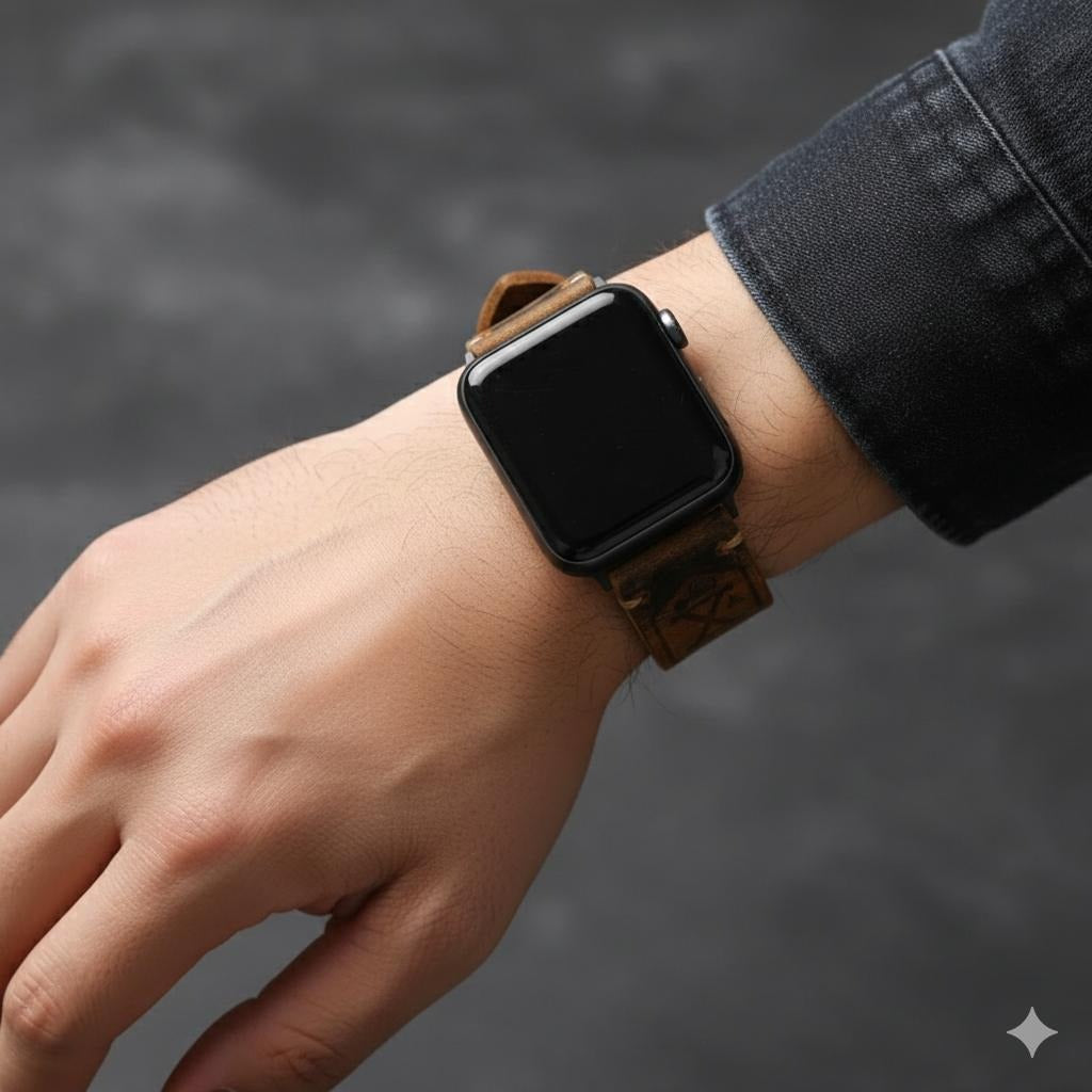 Męska gruba skórzana bransoleta do Apple Watch 