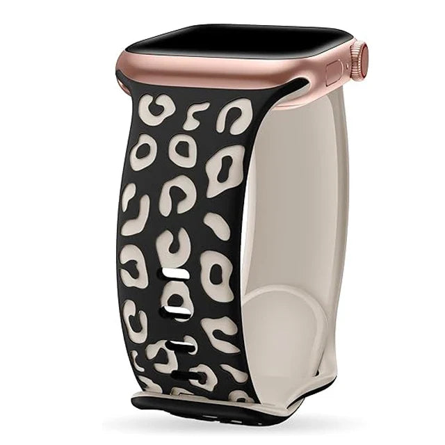 Bransoletka Apple Watch w beżowo-czarny wzór lamparta