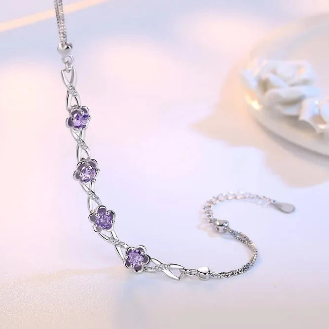 Bracelet avec Fines Fleurs en Zircon violet