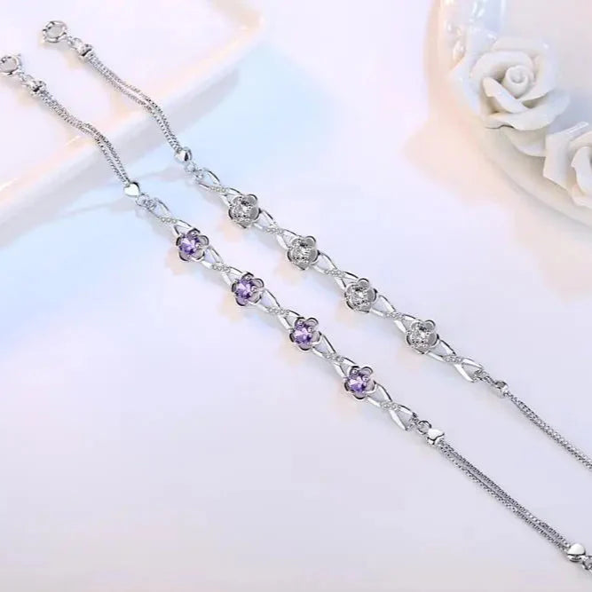 Bracelet avec Fines Fleurs en Zircon violet