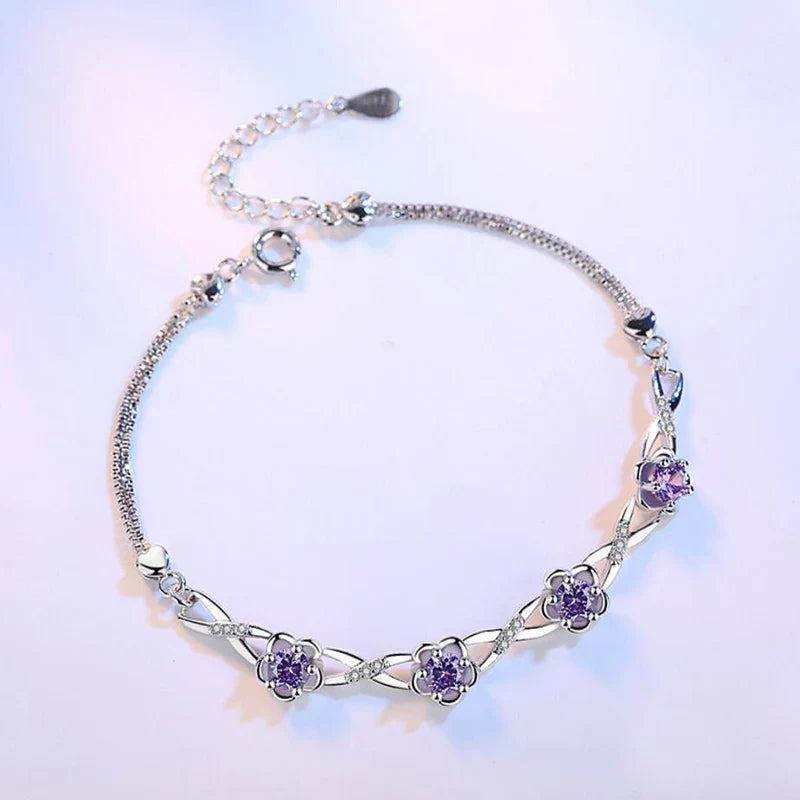 Bracelet avec Fines Fleurs en Zircon violet