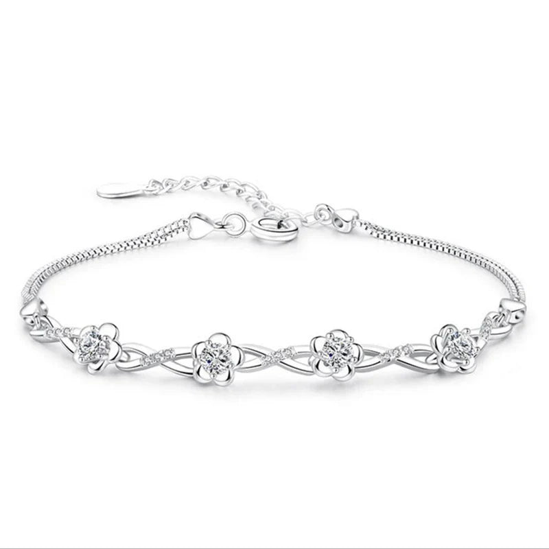 Bracelet avec Fines Fleurs en Zircon blanc
