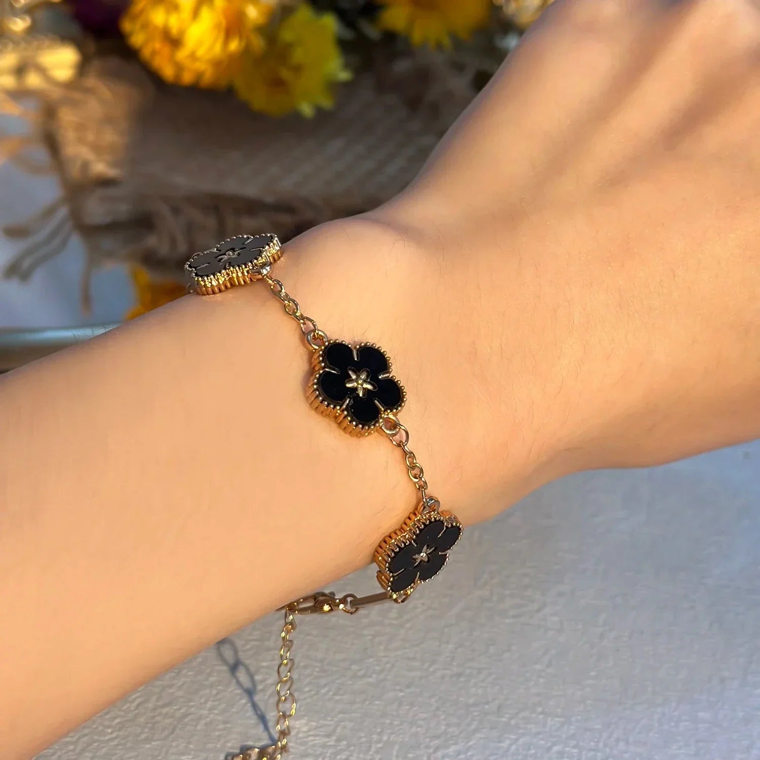 Bracelet avec Fleurs pour Femme noir