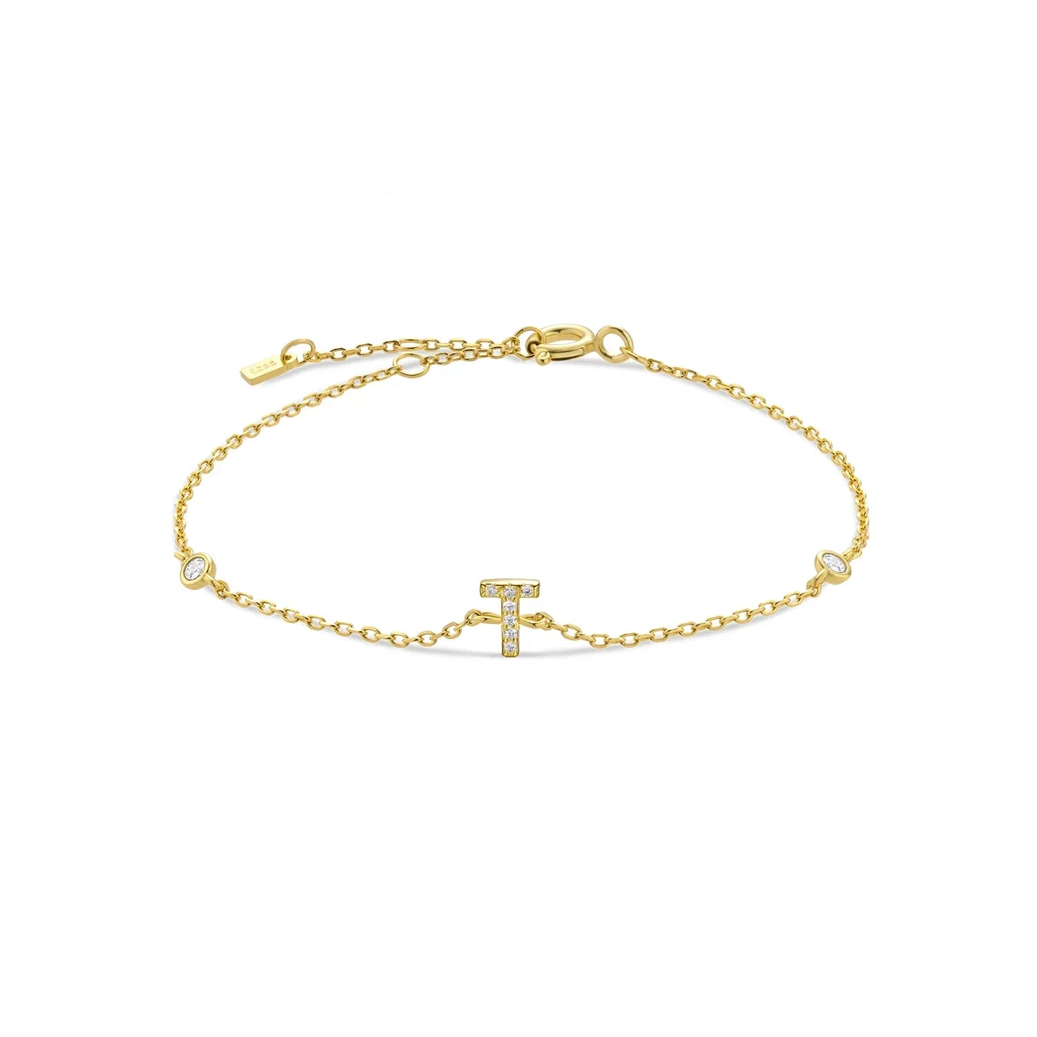Bransoletka z inicjałem z cyrkonii w kolorze złotym t